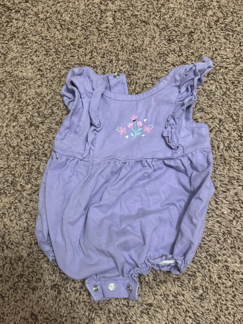 Carter's Lavender Floral & Solid Lavender Baby Romper Set With Sage Green Bow